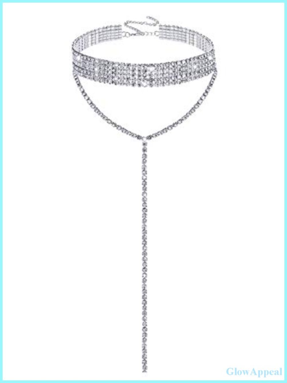Rhinestone Choker Necklace Silver Sparkly Crystal 925 Silver Plated 5 Row